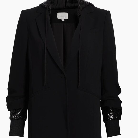 Cinq à Sept Khloe Blazer – Black Sequin Hood & Sleeves, Size 10 - Picture 2 of 13
